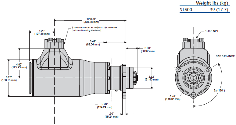 Ingersoll Rand ST600 Series Turbine Starter Dimensions